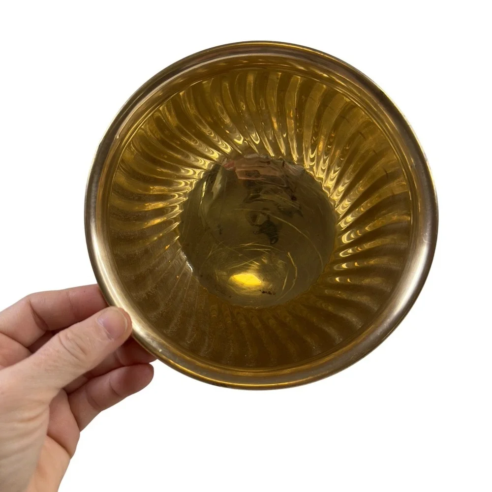 Vintage Brass‎ Fluted Pedestal Bowl Decorative Tabletop Accent Decor